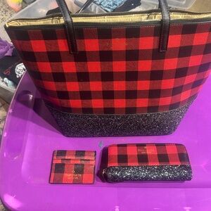Kate Spade Plaid Tote Bag with Glitter Accents